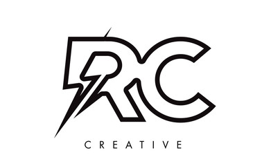 RC Letter Logo Design With Lighting Thunder Bolt. Electric Bolt Letter Logo