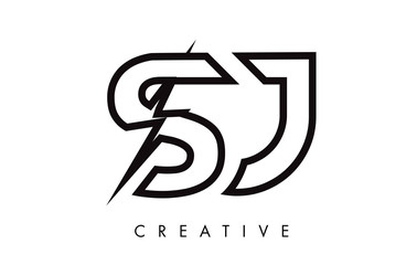 SJ Letter Logo Design With Lighting Thunder Bolt. Electric Bolt Letter Logo