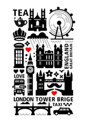 Obraz premium Great Britain, London icons set for design or postcard