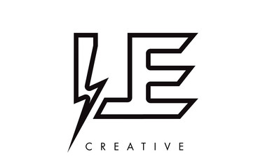LE Letter Logo Design With Lighting Thunder Bolt. Electric Bolt Letter Logo