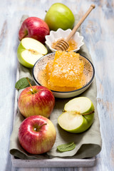 Honey combs and apples, rosh hashana, jewish new year symbol