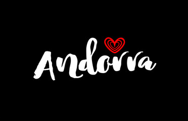 Fototapeta na wymiar Andorra city on black background with red heart for logo icon design