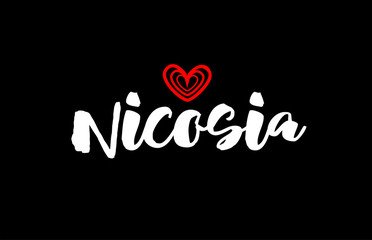 Nicosia city on black background with red heart for logo icon design