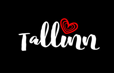 Tallinn city on black background with red heart for logo icon design