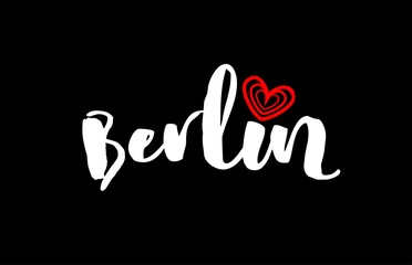Berlin city on black background with red heart for logo icon design