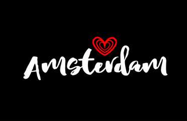 Amsterdam city on black background with red heart for logo icon design