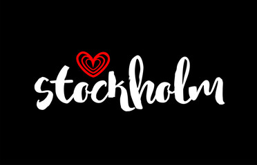 Stockholm city on black background with red heart for logo icon design
