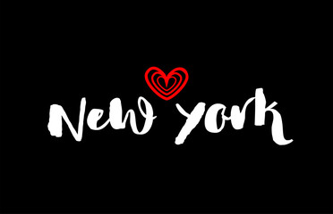 New York city on black background with red heart for logo icon design