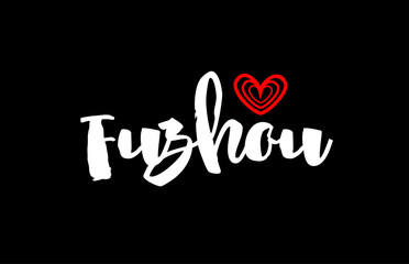 Fuzhou city on black background with red heart for logo icon design