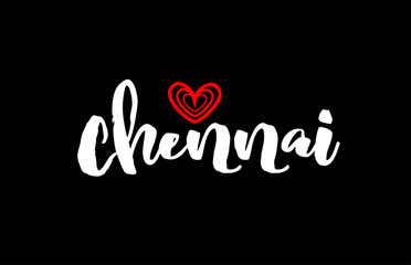 Chennai city on black background with red heart for logo icon design