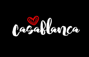 Fototapeta na wymiar Casablanca city on black background with red heart for logo icon design