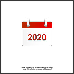 Calendar 2020 red color on a white background.