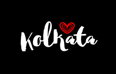 Kolkata city on black background with red heart for logo icon design