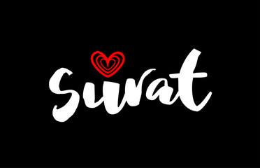 Surat city on black background with red heart for logo icon design