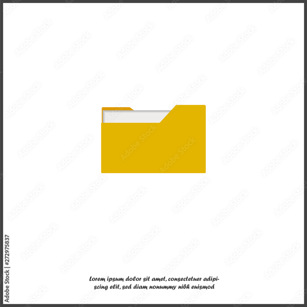 Poster yellow folder icon with a sheet of paper. vector folder icon on white isolated background. layers gr