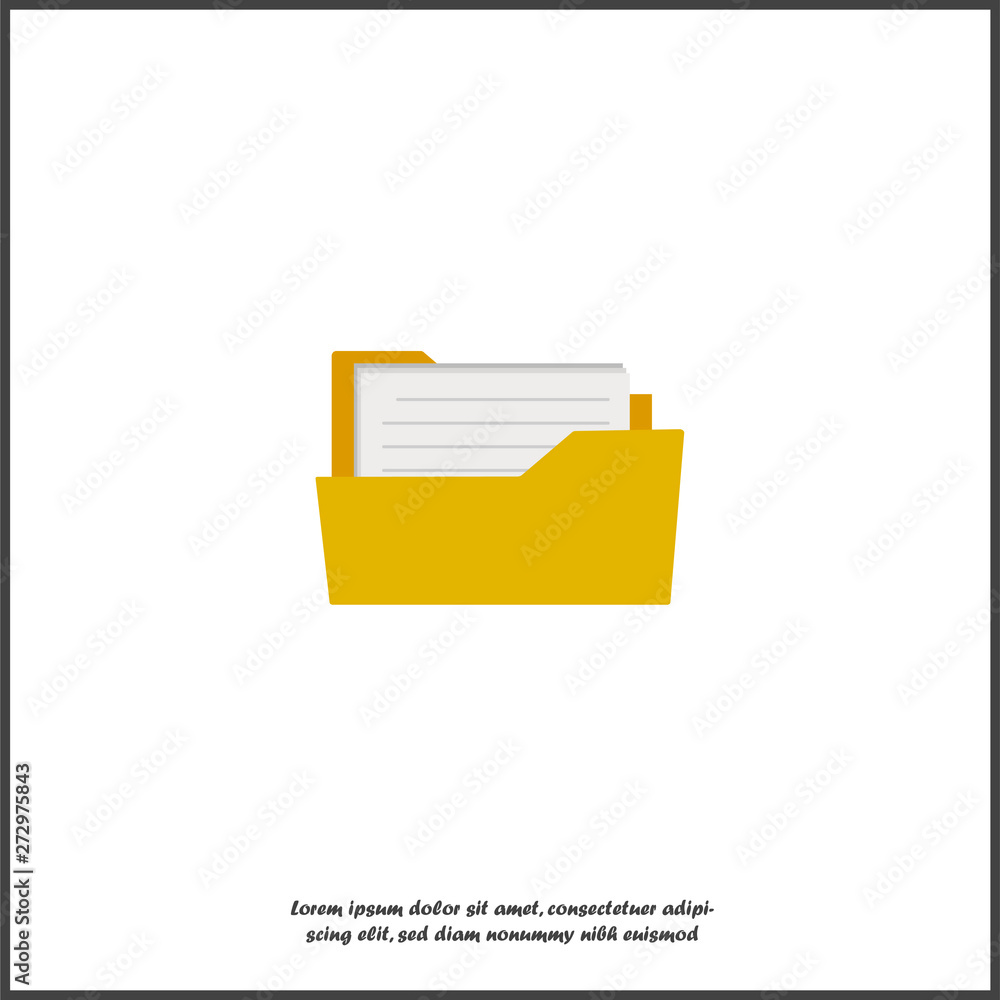 Poster yellow folder icon with a sheet of paper. vector folder icon on white isolated background. layers gr