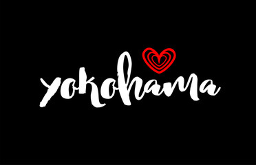 Yokohama city on black background with red heart for logo icon design