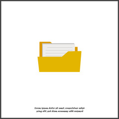  Yellow folder icon with a sheet of paper. Vector folder icon on white isolated background. Layers grouped for easy editing illustration. For your design.