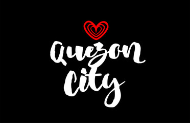 Quezon City  city on black background with red heart for logo icon design