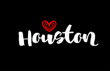 Houston city on black background with red heart for logo icon design