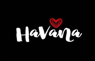 Havana city on black background with red heart for logo icon design