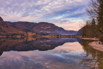 The beautiful lake Bohinj in Triglav national park on a winter day