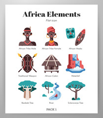 Africa elements flat pack - obrazy, fototapety, plakaty