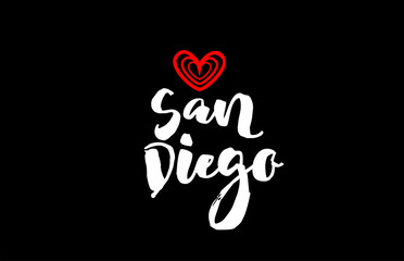 san diego city on black background with red heart for logo icon design