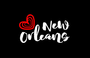 new orleans city on black background with red heart for logo icon design