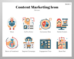 Content marketing icons flat pack
