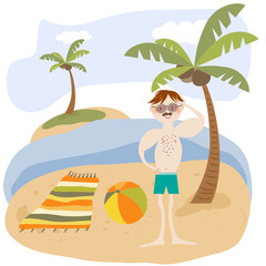 Sexy man on the beach. Summer holiday poster