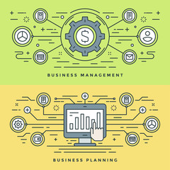 Flat line Business Management and Planning Concept Vector illustration. Modern thin linear stroke vector icons.