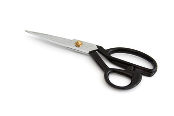 tailor scissors with black handles on white background