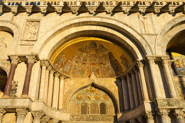 The exterior details of the San Marco church in Venice