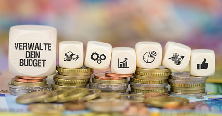 Verwalte dein Budget / Münzenstapel mit Symbole