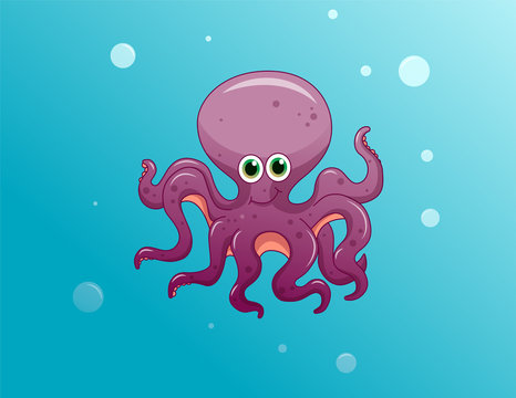 Cute Octopus Cartoon Vector Illustration