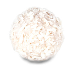 The homemade candy white chocolate and coconut on white isolated background.