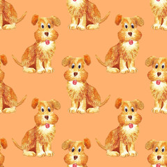 Seamless watercolor brown dog pattern funny happy