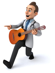 Fun doctor and guitar - 3D Illustration