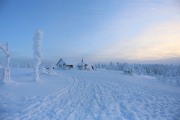 Beautiful landscape covered with snow in Lapland. Finland