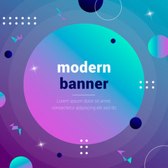 Modern banner with a circle in the center and place for text. Minimal geometric vector background.  Colorful gradient posters for use as a web and application design, banners, posters, advertising