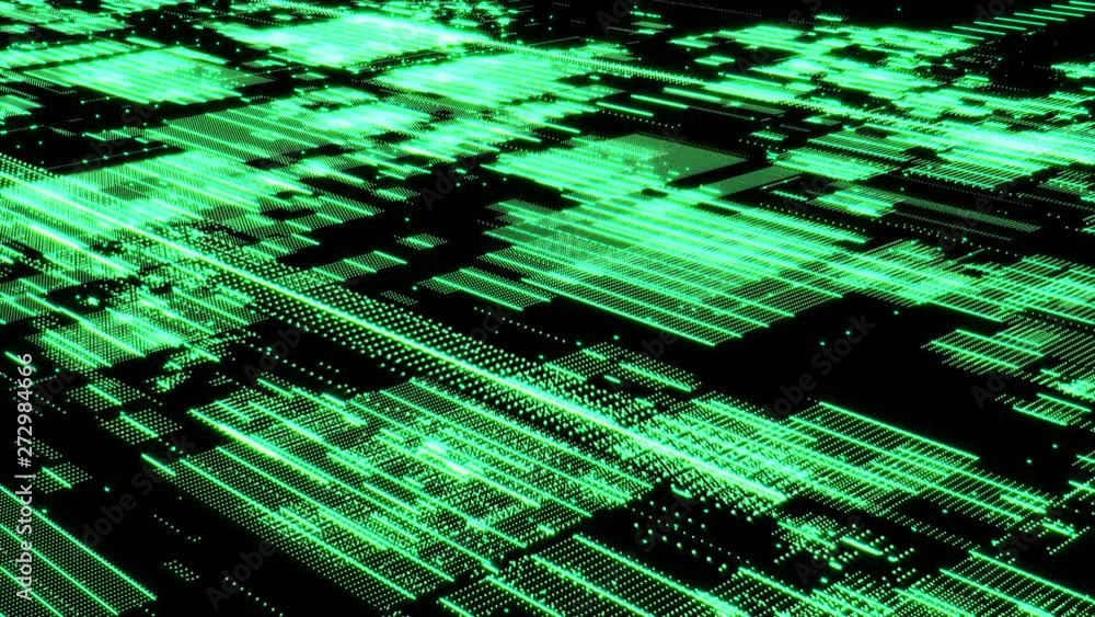 Poster Digital Construction Dot Moving Flow Data Communication Technology Motion. Grid Line Scifi Structure Particle Form Flickering In Cyber Space Concept.