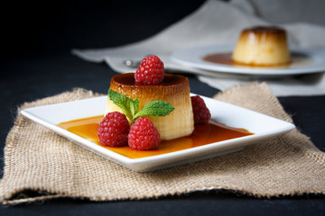 Egg flan with raspberries