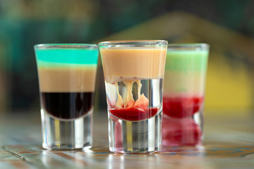 Colorful cocktails on top of the bar, summer coctails