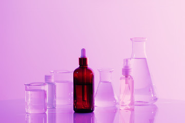 retro brown bottle with flask in science laboratory background