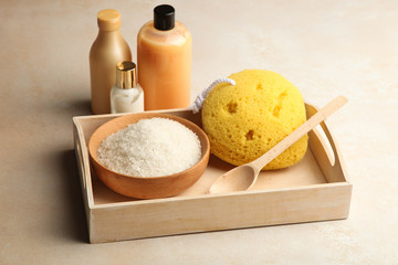 Cosmetics for body care, washcloth and sea salt