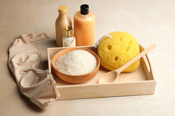 Cosmetics for body care, washcloth and sea salt