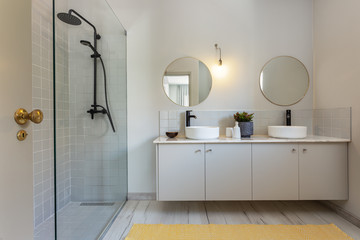 Modern toilet shower in the hotel for tourists.