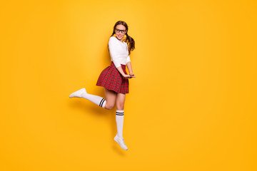 Full length body size view portrait of her she nice attractive lovely feminine cheerful cheery...