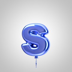 Shiny metallic blue balloon letter S lowercase isolated on white background